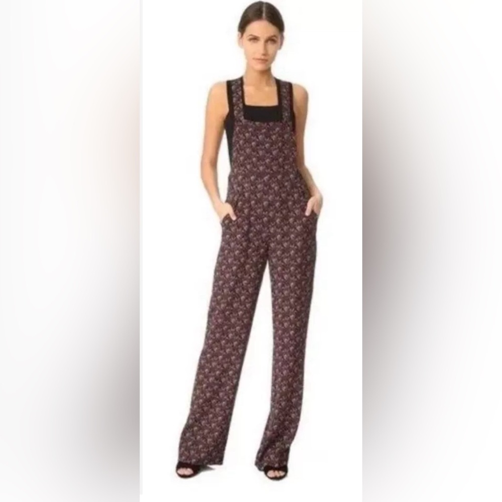 A.L.C. Kitt Silk Racerback Jumpsuit Overalls in Dark Floral Print Women Size 4